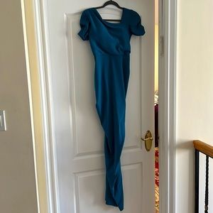Teal maxi dress with gorgeous ruffle with zipper on the back